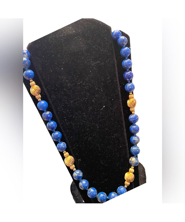 Stunning vintage LAPIS LAZULI with pyrite gold filled bead necklace High quality