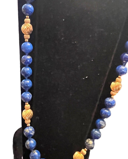 Stunning vintage LAPIS LAZULI with pyrite gold filled bead necklace High quality
