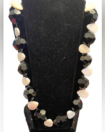 Vintage CHUNKY large black crystal & MOP tesr drop bead necklace Artisan