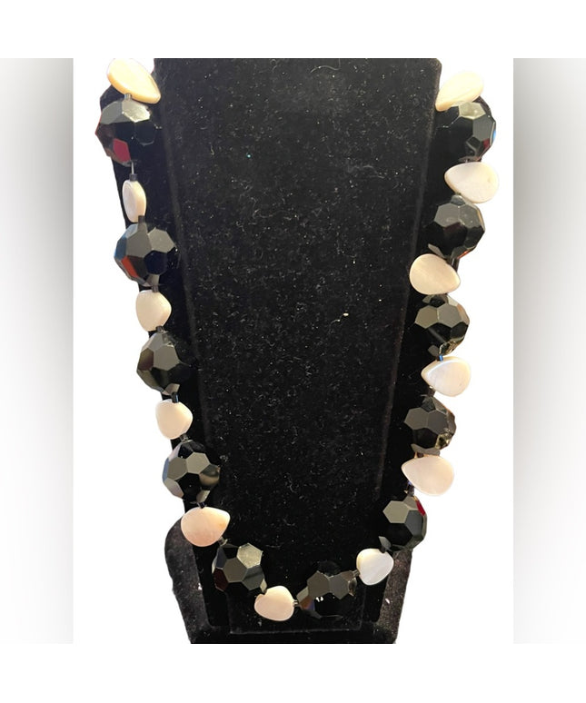 Vintage CHUNKY large black crystal & MOP tesr drop bead necklace Artisan