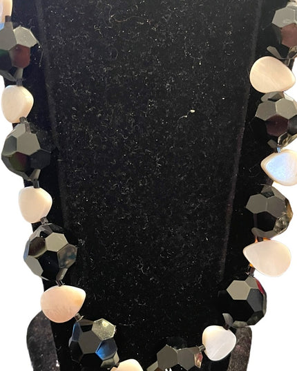 Vintage CHUNKY large black crystal & MOP tesr drop bead necklace Artisan