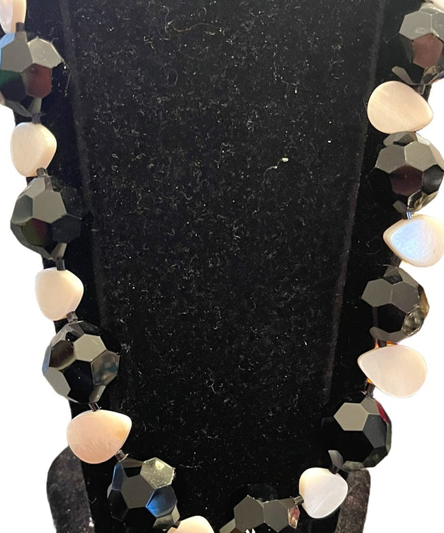 Vintage CHUNKY large black crystal & MOP tesr drop bead necklace Artisan