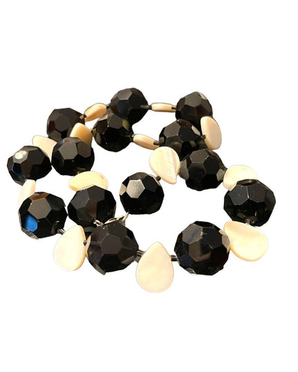 Vintage CHUNKY large black crystal & MOP tesr drop bead necklace Artisan