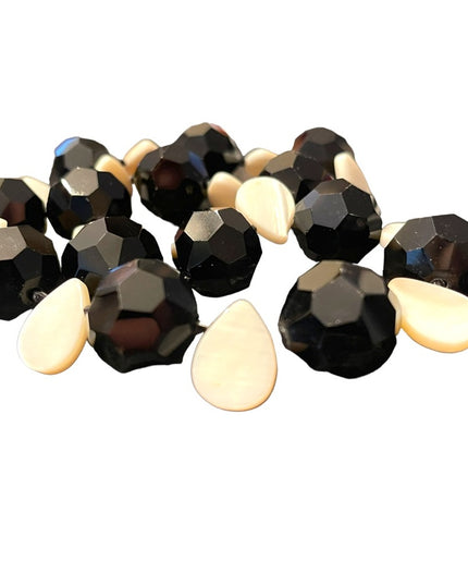 Vintage CHUNKY large black crystal & MOP tesr drop bead necklace Artisan