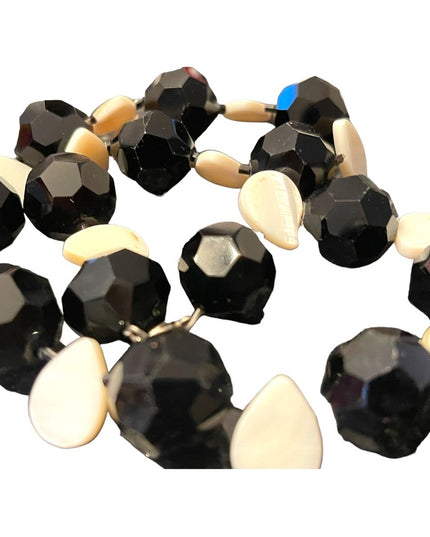 Vintage CHUNKY large black crystal & MOP tesr drop bead necklace Artisan