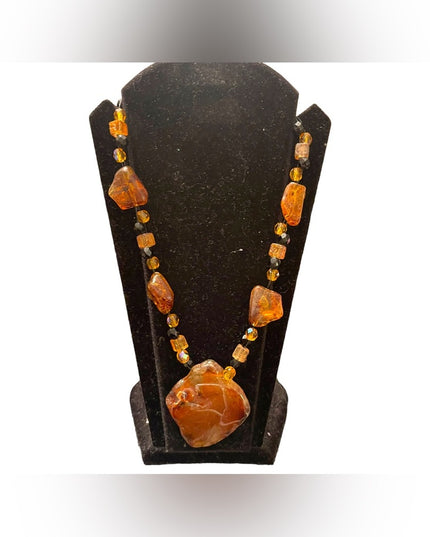 Vintage Amber & Crystal Chunky large artisan Necklace Choker
