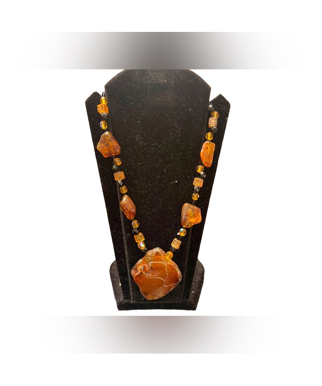 Vintage Amber & Crystal Chunky large artisan Necklace Choker