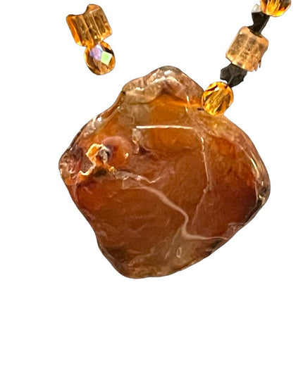 Vintage Amber & Crystal Chunky large artisan Necklace Choker