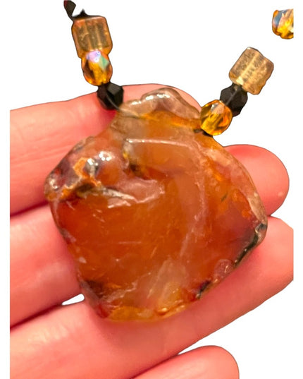 Vintage Amber & Crystal Chunky large artisan Necklace Choker