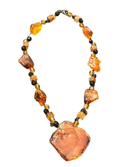 Vintage Amber & Crystal Chunky large artisan Necklace Choker