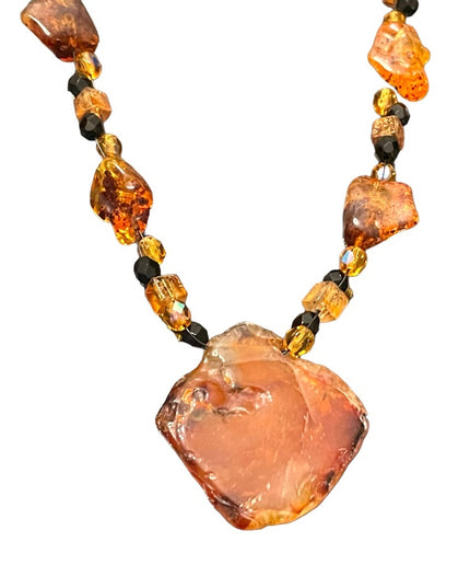 Vintage Amber & Crystal Chunky large artisan Necklace Choker