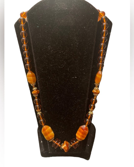 Vintage fancy Amber honey CZECH glass bead necklace