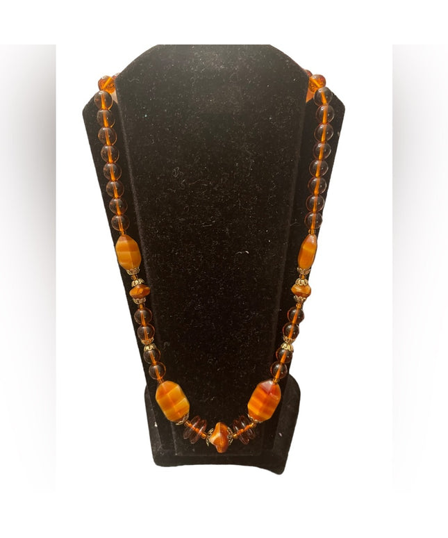 Vintage fancy Amber honey CZECH glass bead necklace