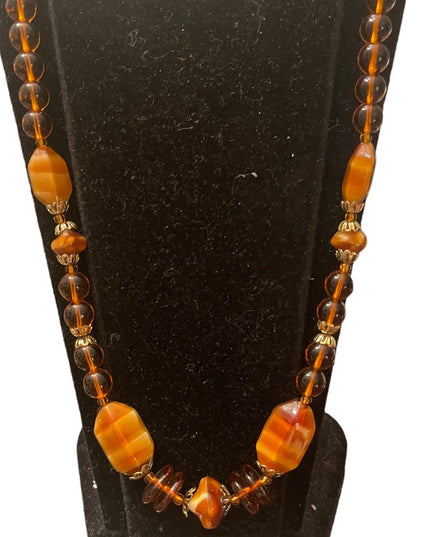 Vintage fancy Amber honey CZECH glass bead necklace