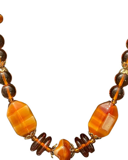 Vintage fancy Amber honey CZECH glass bead necklace