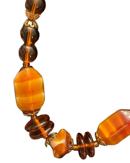Vintage fancy Amber honey CZECH glass bead necklace