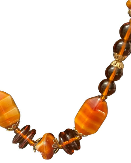 Vintage fancy Amber honey CZECH glass bead necklace