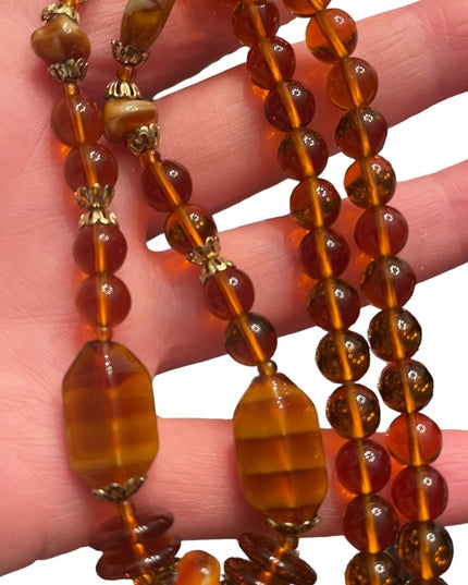 Vintage fancy Amber honey CZECH glass bead necklace