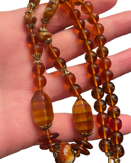Vintage fancy Amber honey CZECH glass bead necklace