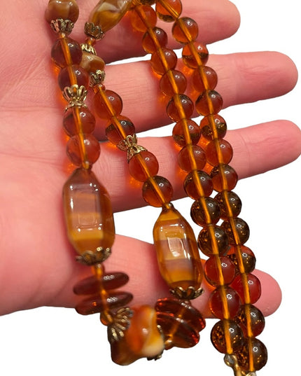Vintage fancy Amber honey CZECH glass bead necklace