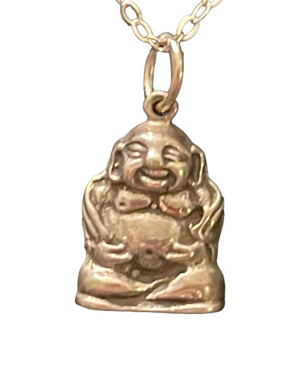 Vintage Mexico Sitting laughing Buddah Pendant sterling silver 925 necklace