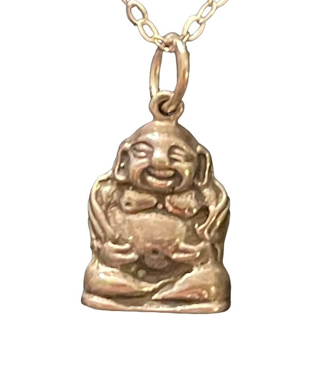 Vintage Mexico Sitting laughing Buddah Pendant sterling silver 925 necklace