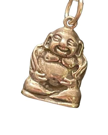 Vintage Mexico Sitting laughing Buddah Pendant sterling silver 925 necklace