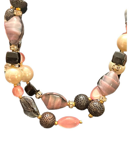 Vintage 1950s CZECH glass rhinestone crystal MOP fancy pink black necklace