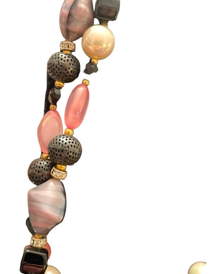 Vintage 1950s CZECH glass rhinestone crystal MOP fancy pink black necklace