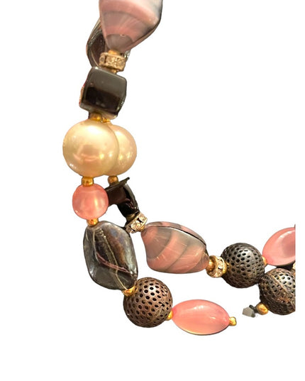 Vintage 1950s CZECH glass rhinestone crystal MOP fancy pink black necklace