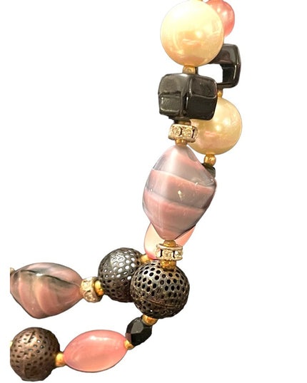 Vintage 1950s CZECH glass rhinestone crystal MOP fancy pink black necklace