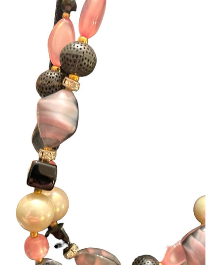 Vintage 1950s CZECH glass rhinestone crystal MOP fancy pink black necklace