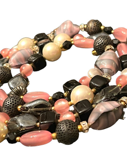 Vintage 1950s CZECH glass rhinestone crystal MOP fancy pink black necklace