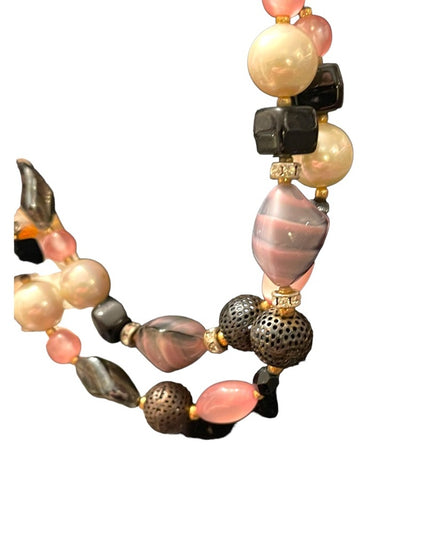 Vintage 1950s CZECH glass rhinestone crystal MOP fancy pink black necklace