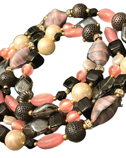 Vintage 1950s CZECH glass rhinestone crystal MOP fancy pink black necklace