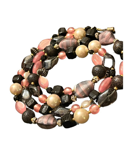Vintage 1950s CZECH glass rhinestone crystal MOP fancy pink black necklace