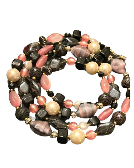 Vintage 1950s CZECH glass rhinestone crystal MOP fancy pink black necklace