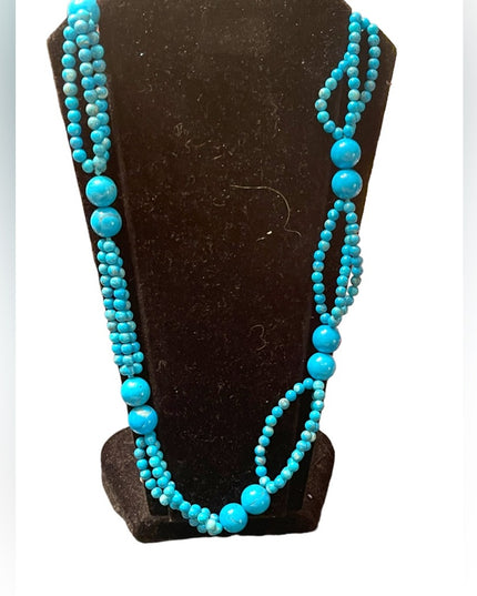 Fancy Hand strung knotted Dyed turquoise blue HOWLITE bead necklace