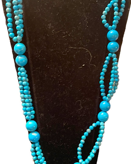 Fancy Hand strung knotted Dyed turquoise blue HOWLITE bead necklace