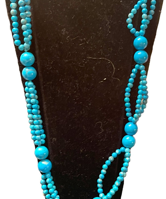 Fancy Hand strung knotted Dyed turquoise blue HOWLITE bead necklace
