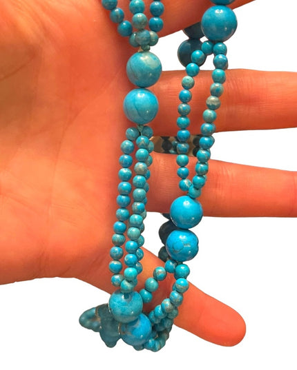 Fancy Hand strung knotted Dyed turquoise blue HOWLITE bead necklace