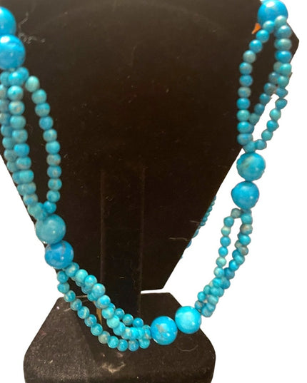 Fancy Hand strung knotted Dyed turquoise blue HOWLITE bead necklace