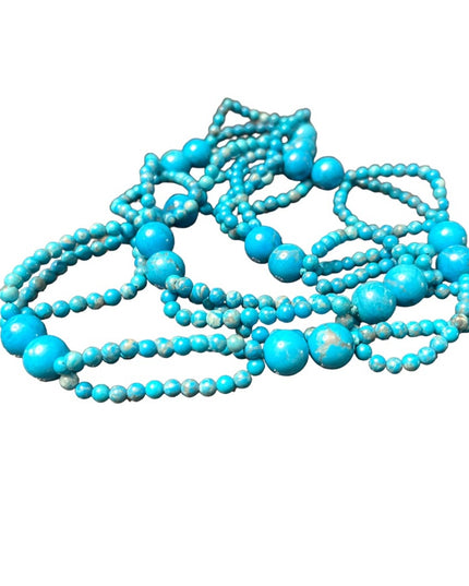 Fancy Hand strung knotted Dyed turquoise blue HOWLITE bead necklace