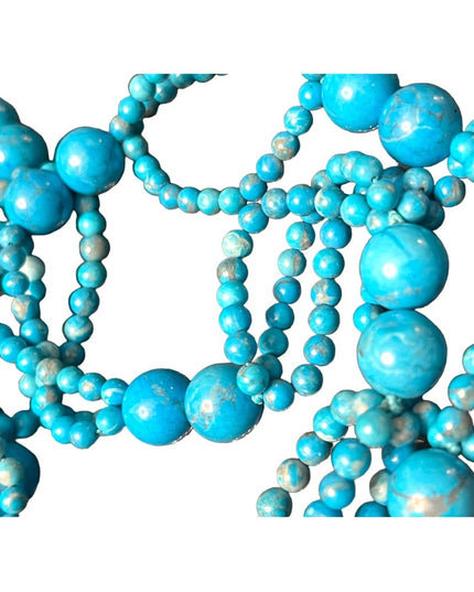 Fancy Hand strung knotted Dyed turquoise blue HOWLITE bead necklace
