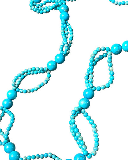 Fancy Hand strung knotted Dyed turquoise blue HOWLITE bead necklace