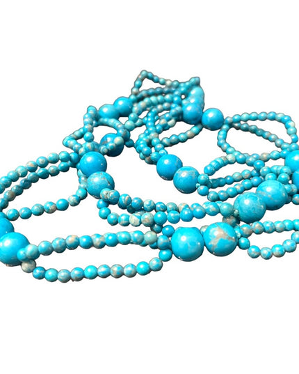 Fancy Hand strung knotted Dyed turquoise blue HOWLITE bead necklace