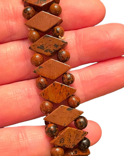 Lovely Mahogany Obsidian Hand made stretchy fancy diamond shape bead bracelet