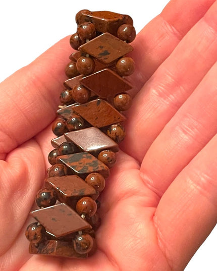 Lovely Mahogany Obsidian Hand made stretchy fancy diamond shape bead bracelet