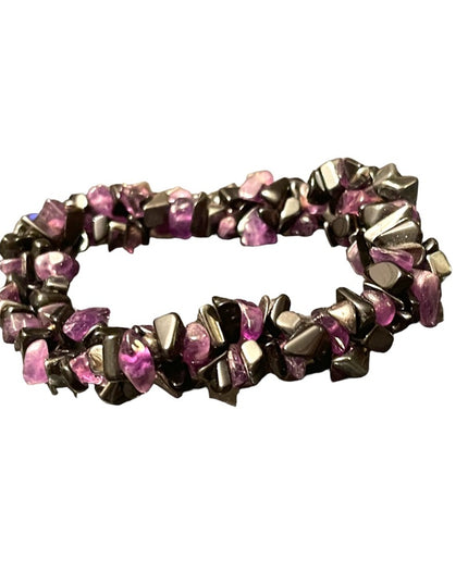 Lovely amethyst black onyx & hematite twisted chip stretchy bracelet