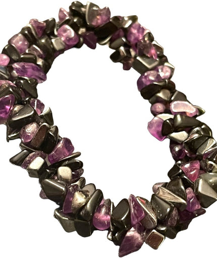 Lovely amethyst black onyx & hematite twisted chip stretchy bracelet